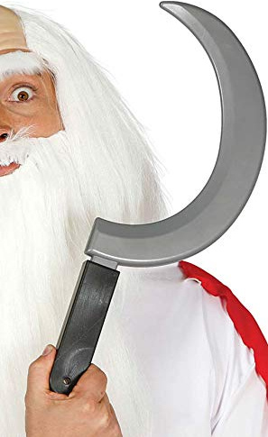 FIESTAS GUIRCA | Faux Fausse Faux pour Déguisement (47 cm) - Accessoire de Fête pour Halloween, Oktoberfest, Gaulois, Carnaval, Mascarade, Enterrement Vie Jeune Fille/Garçon - Adulte Enfant - Argent