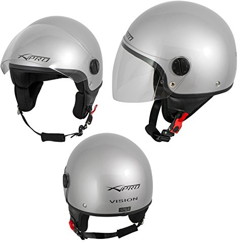 Casque Moto Scooter Vintage Jet Visiere Longue Approuvé ECE 22 Argent L