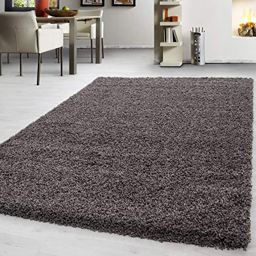 Teppium Moderner Hochflor Teppich Wohnzimmer 160x230 cm Taupe - Shaggy Flauschiger Teppich, Extra Weich, Pflegeleicht und Einfarbig - für Schlafzimmer, Küche und Esszimmer