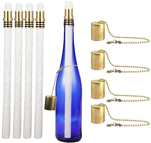 EricX Light Wine Bottle Torch Kit 4 Pack, Includes 4 Long Life Torch Wicks ,Brass Torch Wick Holders And Brass Caps - Just Add Bottle for an Outdoor Wine Bottle Torch