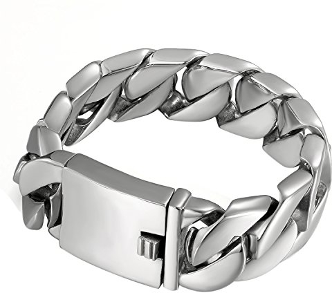 Cupimatch 24mm Groß Breite Edelstahl Armband Link Handgelenk Farben Silber Panzerarmband Armreif für Männer