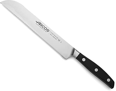 Arcos Cuchillo Panadero Profesional - Hoja Silk Edge 200 mm en Acero Inoxidable Nitrum, Corte Preciso y Duradero, Ideal para Pan y Pasteles, Diseño Elegante y Seguro, Serie Manhattan