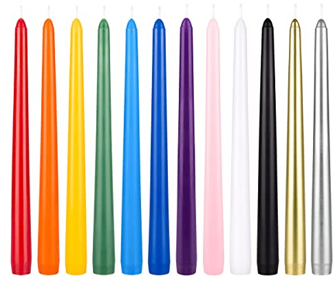 Mega Candles 12 pcs Unscented Supreme Assorted Colors Chime Taper Candles, Handcrafted Wax Candle 10 Inch x 7/8 Inch, Casting Chimes, Rituals, Spells, Vigils, Witchcraft, Wiccan, Meditation, Altar