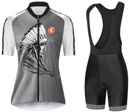 UGLY FROG Damen Blumen Radtrikot Fahrradbekleidung Set Trikot Kurzarm + Radhose mit Sitzpolster