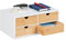 Relaxdays Boîte à tiroirs, 4 Compartiments, pour matériel de Bureau, HxLxP : 14x33x21 cm, Bambou et MDF, Blanc/Nature