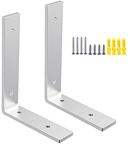 Silber Edelstahl Regalträger Schwerlast L Förmige Regalhalterungen Wandmontage Schwimmende Regalkonsole, für Heimwerker, Balkon, Küche, 2 Stück (126 × 83mm)