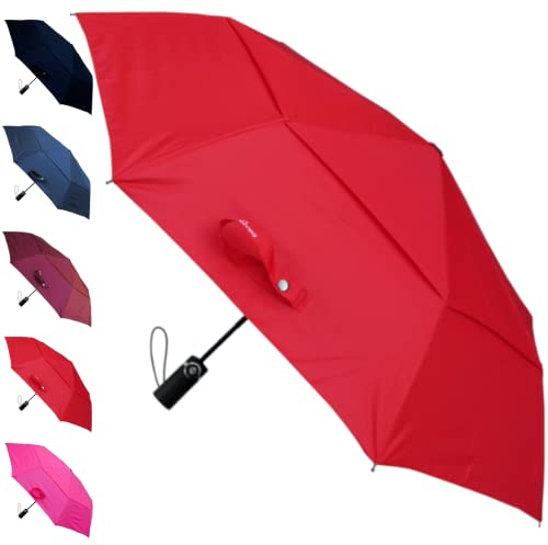 COLLAR AND CUFFS LONDON 80KPH Taschenschirm Automatik Klein - Regenschirm Ventilationsbezug Faltbar - Stark Windfest Verstärkt mit Fiberglas - Auto AUF UND ZU - Reise - Candy Red - Rot