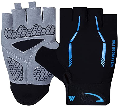 Cykelhandskar Halvfinger Unisex Vadderade grepp Handflata Cykel Sommar Ridning MTB Cykelhandskar Halkfria Fingerlösa Korta Mountainbike Ride Herr Sport Vandringsvantar Klättring (Blue, Small)