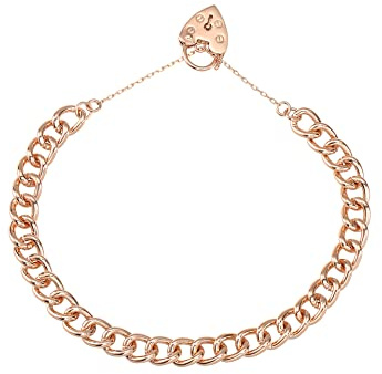 7mm Rose Gold Heart Lock Bracelet, Adjustable Ladies Curb Padlock Bracelet, 8 Inches, 18g, Rose Gold Plated Jewellery – Bling King London