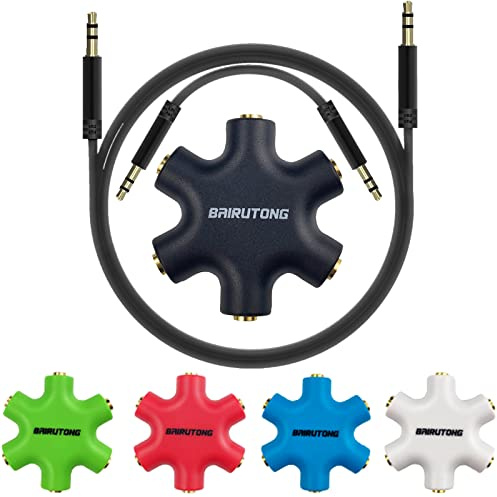 Bairutong 5 Tomas de Auriculares múltiples, Tomas de Auriculares, Tomas de Auriculares, Tomas de Audio con Cable estereofónico de 3,5 mm 20cm y 100cm, 5 Paquetes