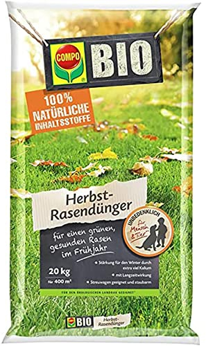 Compo BIO Herbst-Rasendünger, Dünger mit 3 Monate Langzeitwirkung, Granulatform, 20 kg, 400 m²