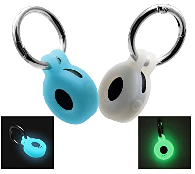 Compatible for Tile Sticker Keychain Holder,(Glow in the Dark) Silicone Tracker Case Cover for Pet Collar,Birthday Party Supplies to Family,Glow Blue Green