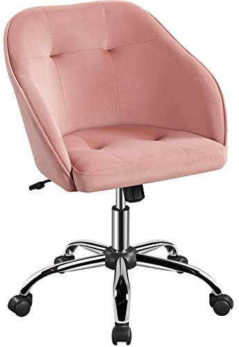 Yaheetech Silla de Oficina Giratoria de 360° de Terciopelo con Altura de Asiento Ajustable Silla Terciopelo Carga 136 KG Rosa