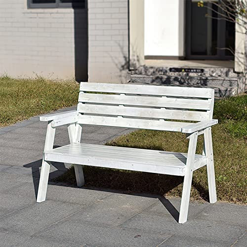 Rustikale Außenbank Aus Holz – Kiefernkonstruktion mit Distressed-Finish – Bequeme Sitzgelegenheiten für 2 Erwachsene – mit Rückenlehne, Perfekt für Die Veranda, Den Garten Oder Die Terrasse – Weiß (