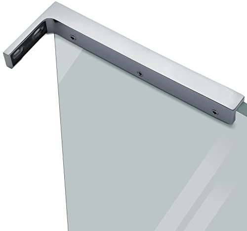 LukLoy Feste Glasstützstange, Rahmenloses zu Wandklemme, Duschstabilisator, L-Form, Montagehalterung, Kein Bohren (Glas Rechts)