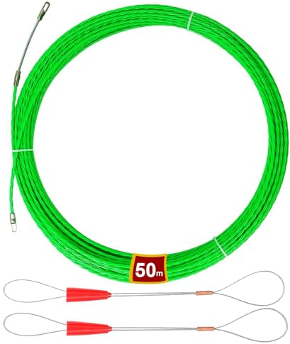 Guia Pasacables 50M, 4,5mm Guia Pasacables Profesional Guia Cables Espiral Guía Pasacables con 2 Muelles Guía Ayuda de Extracción de Cables para Tirar de Cable, Verde
