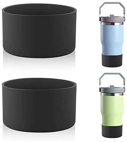 2 Piezas Funda Protectora para Botella, Funda de Silicona para Botella de Agua Compatible con Stanley Quencher Adventure 40 oz y Stanley IceFlow 20 oz 30 oz (Negro)