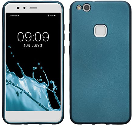 kwmobile Case kompatibel mit Huawei P10 Lite Hülle - Schutzhülle aus Silikon metallisch schimmernd - Handyhülle Metallic Karibikblau