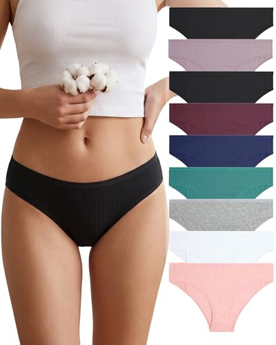 FINETOO Lot de 9 sous-vêtements en Coton pour Femme Confy Slips Soft Hipster Sexy Panties Culotte Femme Doux Ceinture Sport Pack Multiple S-XL