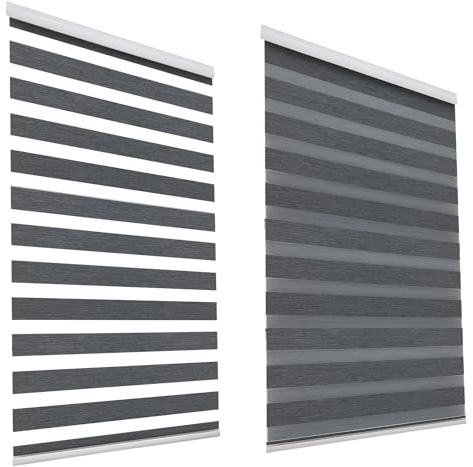 HSYLYM Blackout Blind for Windows W60 x L150 CM Grey | Dual layer Design,Keeps Insects Out,Adjustable Light Filtering,Easy Installation,Removable and Reusable