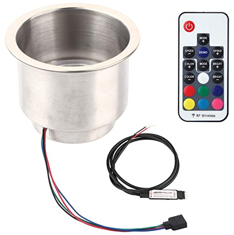 Portavasos, Acero Inoxidable LED RGB Soporte para Vasos con Control Remoto Barco Anillo Copa Bebida Portabebidas Portabotellas Universal Organizador para Camión Marino RV