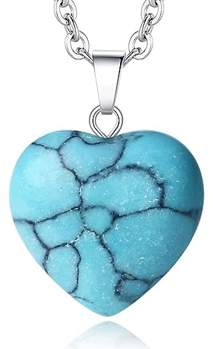 XIANNVXI Green Turquoise Necklace Turquoise Jewellery Crystal Heart Pendant Necklaces Natural Healing Gemstone Pendant Reiki Jewellery Gifts