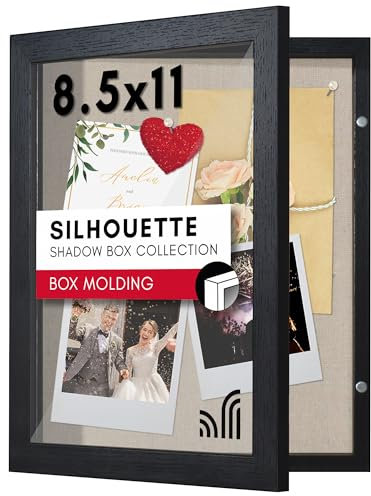Americanflat Marco de caja de sombra de apertura frontal de 8.5 x 11 pulgadas con puerta en madera de ingeniería negra, vitrina con vidrio resistente a los golpes y accesorios para colgar para pared y