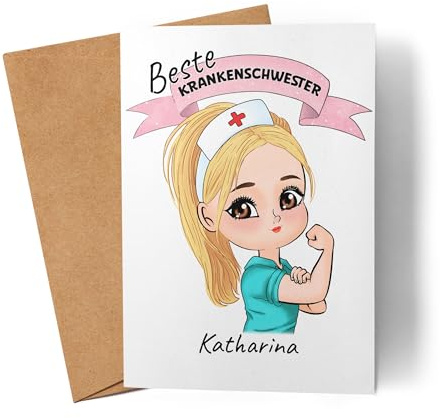 Kiddle-Design Krankenschwester Karte Personalisiert Ärztin Pflegekraft Pflegerin Sanitäter Kollegin Freundin mit Name & Spruch Pflegefachfrau Geschenk