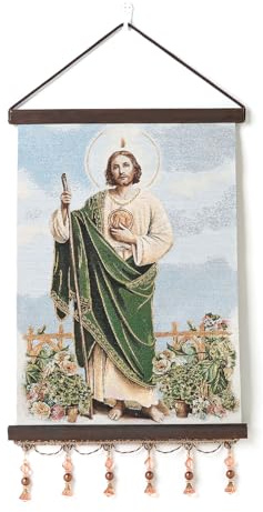 HZMAN Jesus Gemälde Retro Handgefertigte Weben Wandkunst Dekor Heiliger Christus Ästhetisches Bild für Wohnzimmer Schlafzimmer Holz eingerahmt 17x12 Zoll | Holzrahmen aus natürlicher Eiche, mit Leinwanddruck, Vintage-Wanddekoration für Wohnzimmer, Schlafzimmer