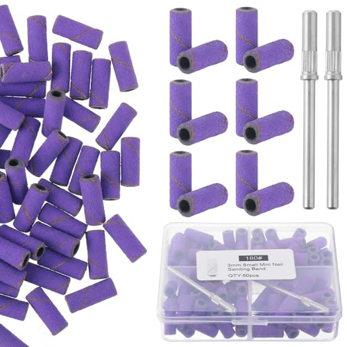 100 Pcs 3mm Small Sanding Bands for Nail Drill 2 Pcs Small Mandrel Nail Drill Bit 180 Fine Grit Nail File Sanding Bands Professional Sanding Band for Manicures and Pedicure Accessories of Nail Tech
