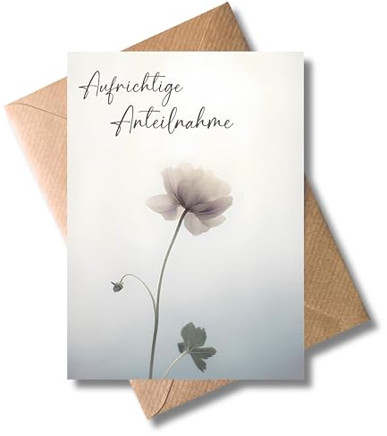 WBdesignz Trauerkarte Aufrichtige Anteilnahme mit Umschlag - Beileidskarte mit Mohnblume zur Beerdigung, Trauer, Anteilnahme, Abschied - Kondolenz Karte (DIN A6)