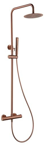 MICE Duschstange mit Thermostat, aus Edelstahl, Duschsäule mit Sprühkopf, Steuerung und Halterung mit Temperaturregelung (gebürstetes Gold)