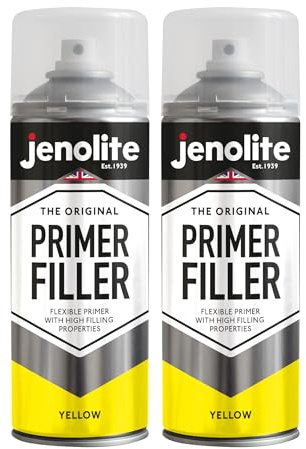 JENOLITE Primer Filler Spray Paint | YELLOW | High Fill Multi-Surface Primer Paint | Fills Small Dents & Scratches | Perfect For Car Bodywork, 3D Printer Models & More | 2 x 400ml | High Fill Multi-Surface Primer Paint, Fills Small Dents & Scratches, Perfect For Car Bodywork, 3D Printer Models & More