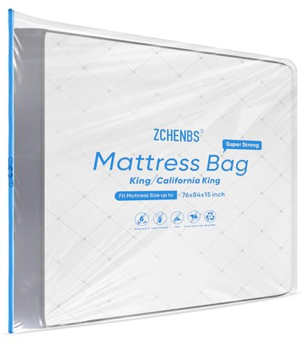 ZCHENBS® Matratzentaschen zum Umzug und Aufbewahren, Matratzentasche mit Reißverschlüssen, 5 mm ultradicke Betttasche, wasserdicht, reißfest, robuste Matratzentasche (Transaparent/Blau,