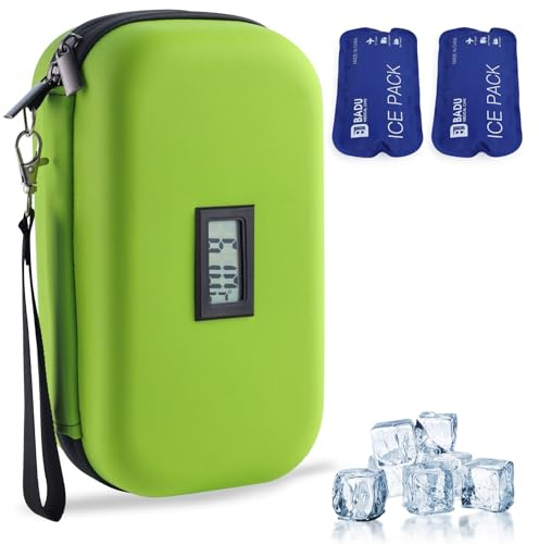 HIMDUZE Custodia da viaggio per insulina, approvata TSA, refrigeratore refrigerato per medicinali da viaggio, con termometro, custodia da viaggio per diabetici, con 2 confezioni di ghiaccio