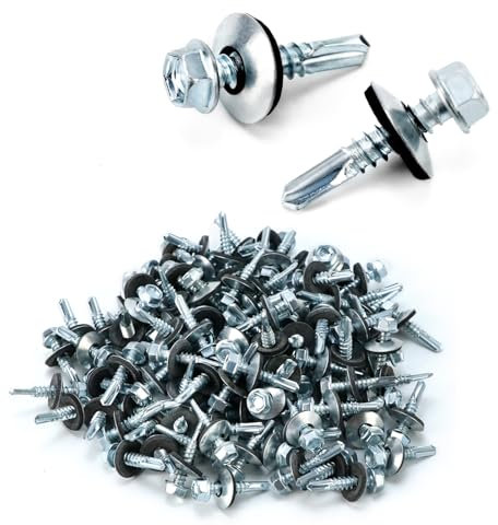 QWORK® 120 Piezas Tornillos Roscachapas M5.5 x 25mm, Tornillos Autorroscantes Hexagonales con Arandela de Sellado