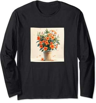 Oleander Plant In Pot Cottagecore Hearts Graphic Long Sleeve T-Shirt