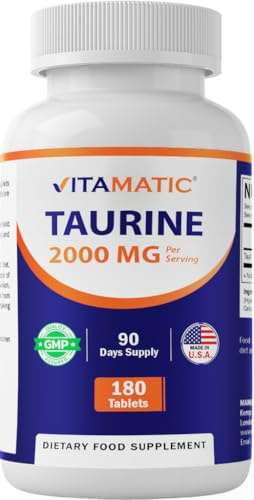 Vitamatic Taurine 2000mg Vegetarian Tablets, 180 Count, Non-GMO, Gluten Free
