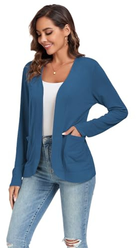 TownCat Cardigan Donna Lungo con Tasche Leggero Elegante Manica Lunga Comodo Leggero e Sottile Morbido Casuale Colore Solido Cappotto Versatile