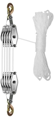 Block And Tackle Pulley System | 4-wheel Garage Hoist Pulley System | 65-foot Rope Effortless Alloy Steel Canopy Pulley 8:1 Lifting Power For Warehouse