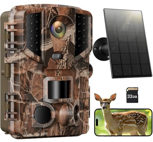 Solareye WiFi Wildlife Camera Solar, 4K 64MP Trail Camera with Night Vision Activated Waterproof IP66, Garden Camera with 5000mAh Built-in Lithium Battery Rechargeable for Garden Monitoring