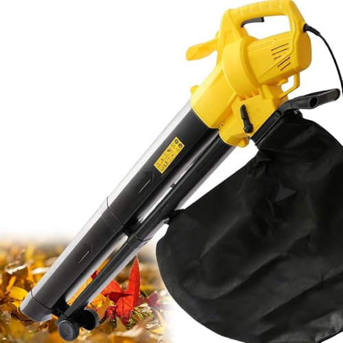 Soplador y aspirador de hojas de jardín 3 en 1, trituradora de hojas de jardín eléctrica con cable de 3000 W con bolsa recolectora de 35 L, ruedas, soplador de hojas multifunción liviano for patio