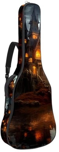 Bassgitarrentasche, 101,6 cm, 101,6 cm, doppelter verstellbarer Schultergurt, Akustikgitarre, Gigbag, Gitarrenkoffer, wasserdichtes Oxford-Gewebe, dicker Schwamm, Halloween-Schloss-Dekor 11,