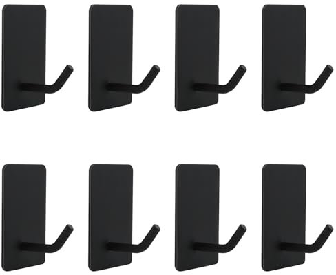 TPTGIAR 8 Stück Schwarz Klebehaken, Handtuchhalter Ohne Bohren, Klassisches Design Handtuchhalter, Hochwertige 3M Haken Selbstklebend Für Badzimmer Toilette Küche Büro Schlafzimmer
