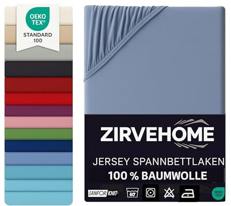 Spannbettlaken 90x200-100x200 cm - Jersey Spannbetttuch 100% Baumwolle - Komfort Bettlaken für Matratzen bis 25 cm Höhe, Spannbettlaken Farbe Rauchblau