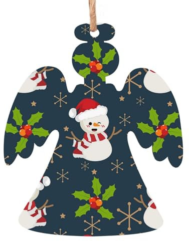 Weihnachtsschmuck aus Holz für Baumdekoration, niedlicher Schneemann, Stechpalme, Beere, hängende Weihnachtsbaumschmuck, Kugel, Heimdekoration (Engelform)