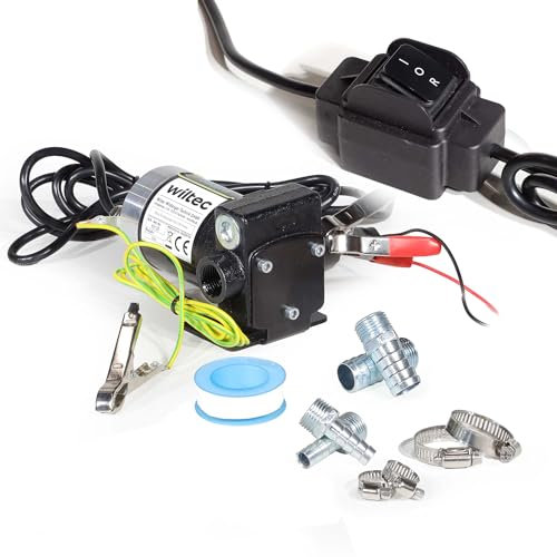 Wiltec Transferpumpe 12 V, 75 W Kraftstoffpumpe 14 l/min, Förderpumpe für Diesel/Benzin, Kraftstoffförderpumpe 4200 U/min