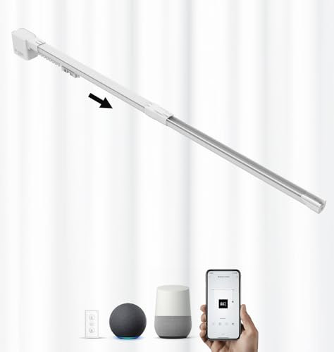 ACRIMO Kit Riel de Cortina Extensible Motorizado Ancho 1-1,6 Metros FabTrack, Apertura Lateral de las Cortinas, Motor Wifi y Control Remoto, Compatible con Google Home, Alexa y App Tuya Smart