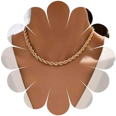 Inilbran Gold Punk Rope Chain Necklace Choker Chunky Twisted Rope Chain Italian Rope Chain Vintage Twist Rope Necklace Chain Thick Twist Link Chain Necklace for Women