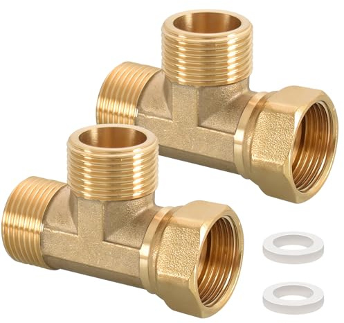AGxAGxIG - Acoplamiento en T para tubería giratoria (2 unidades, latón, 1 pulgada, conector de agua DN25, conector en T de 3 vías, para aire acondicionado, refrigeración, sanitario)